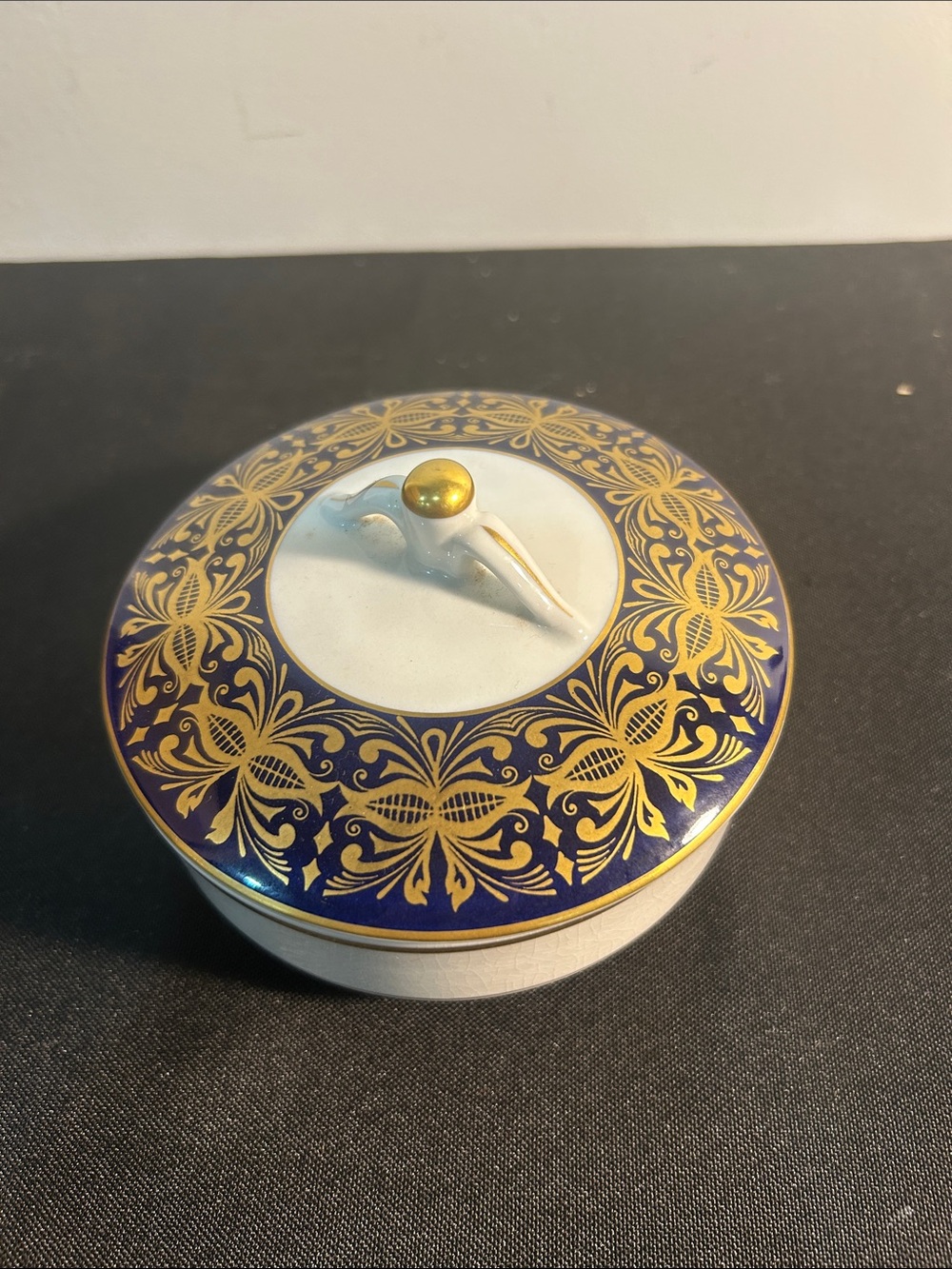 Porcelain Dish with Cobalt Blue and Gold Filigree